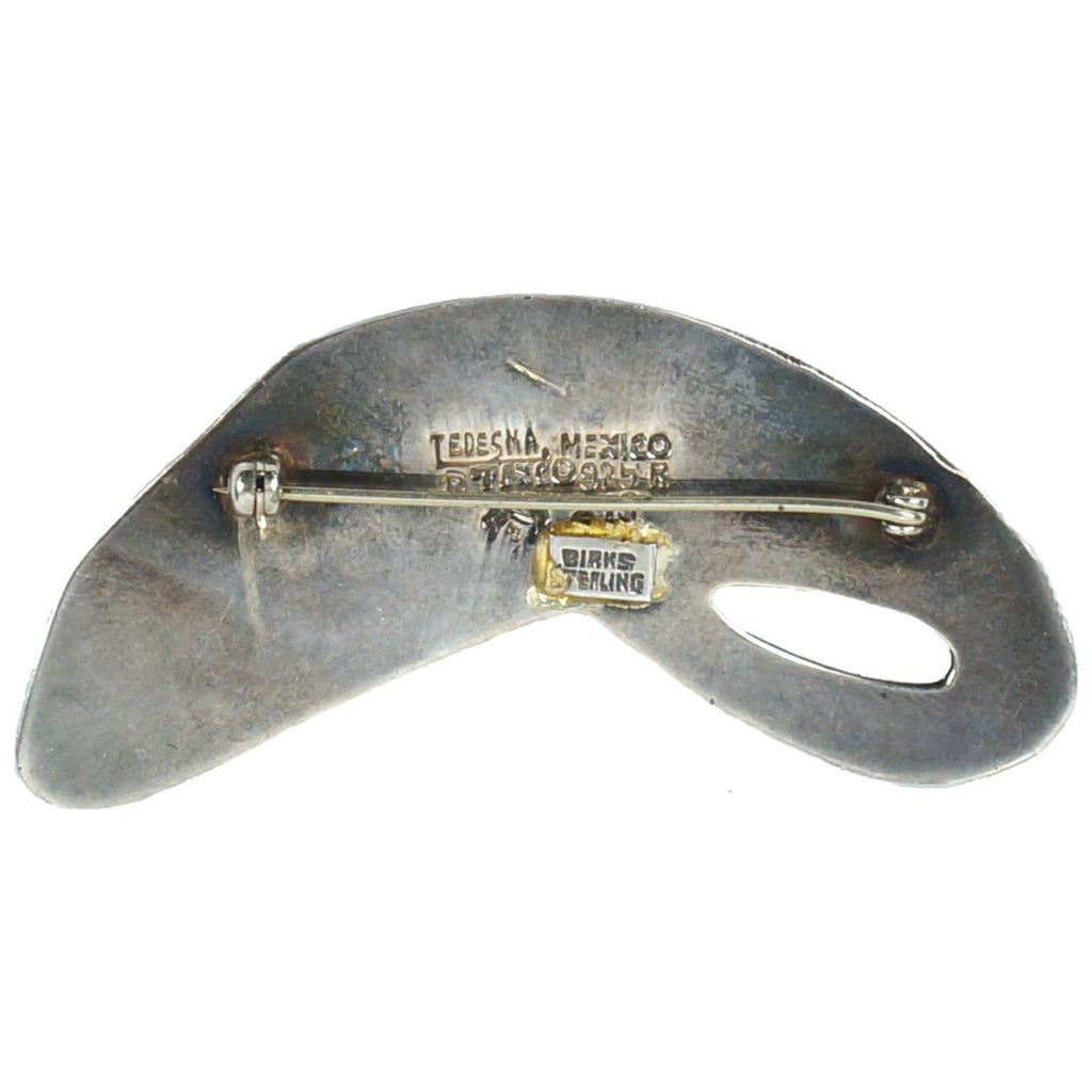 Vintage Ledesma Modernist Brooch Pin Taxco Mexican Sterling Silver w Moss Agate - Poppy's Vintage Clothing