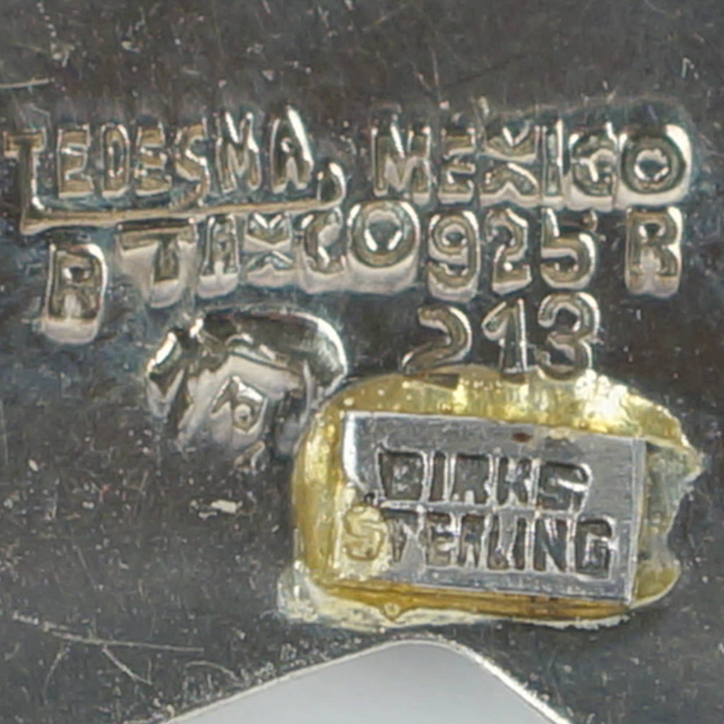 Vintage Ledesma Modernist Brooch Pin Taxco Mexican Sterling Silver w Moss Agate - Poppy's Vintage Clothing