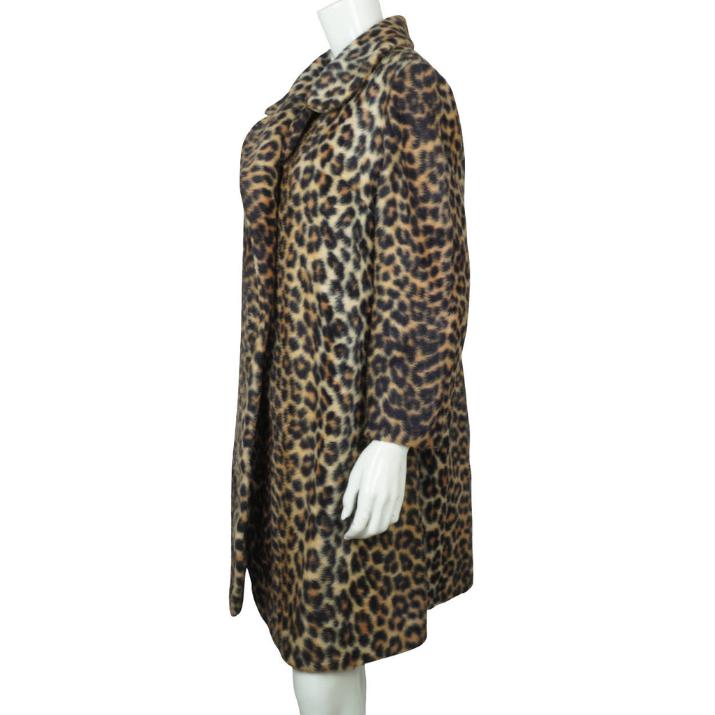 Vintage 1960s Faux Fur Leopard Print Coat Acrylic Pile Ladies Size M - Poppy's Vintage Clothing