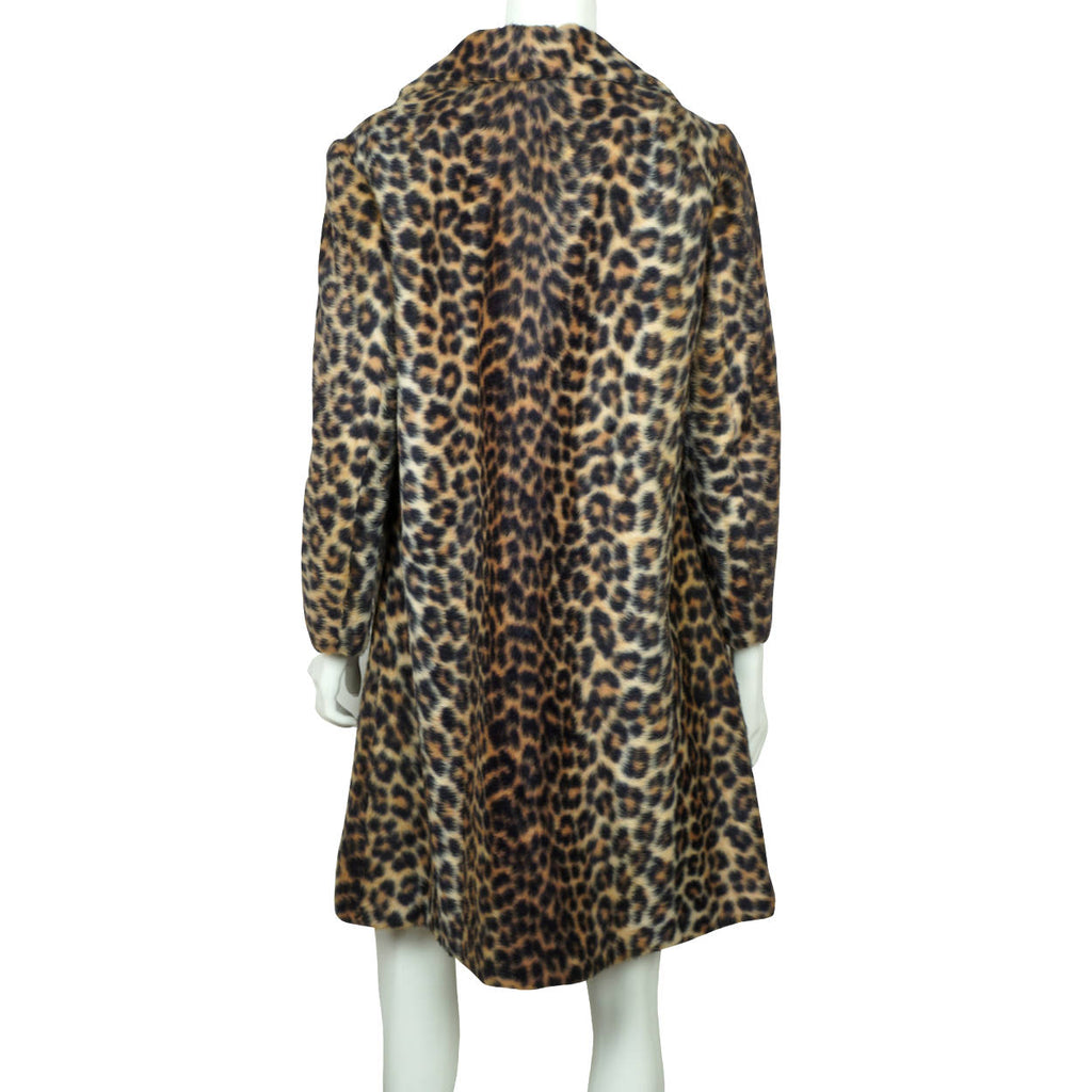Vintage 1960s Faux Fur Leopard Print Coat Acrylic Pile Ladies Size M - Poppy's Vintage Clothing