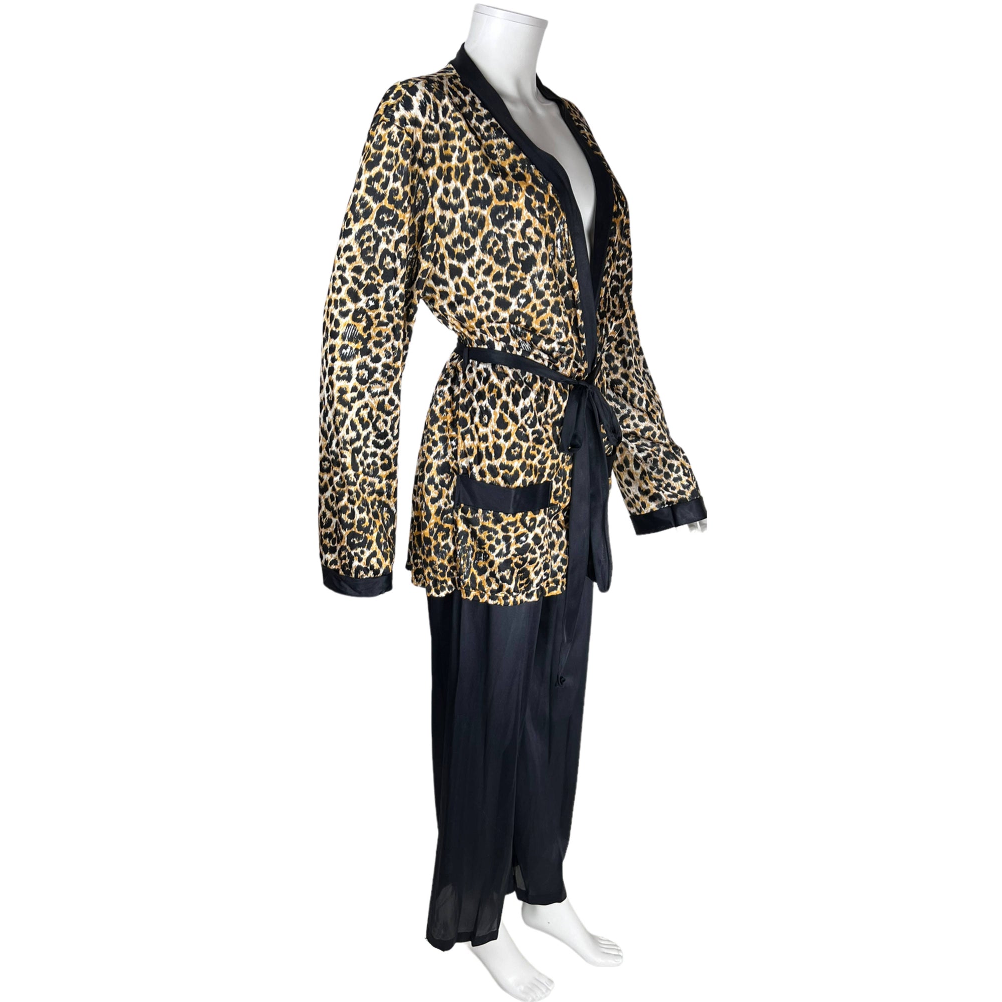 1970s Vintage Lounging Pyjamas Leopard Print Jacket Top Sz M