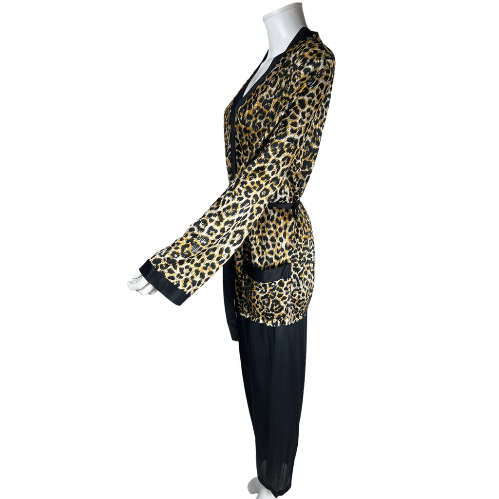 1970s Vintage Lounging Pyjamas Leopard Print Jacket Top Sz M
