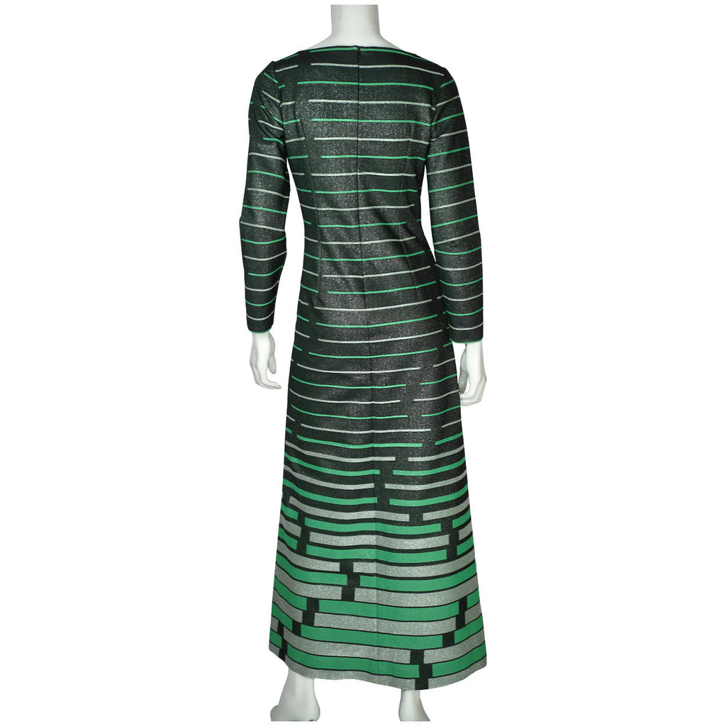 Vintage 70s Long Sleeve Maxi Dress Lerose Great Britain Sz L - Poppy's Vintage Clothing