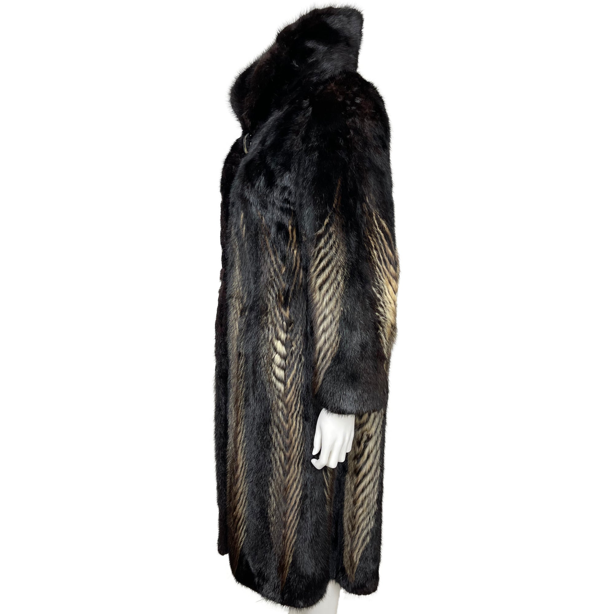 Vintage Herringbone Mink Coat Dyed Pattern Beige Black Sz M