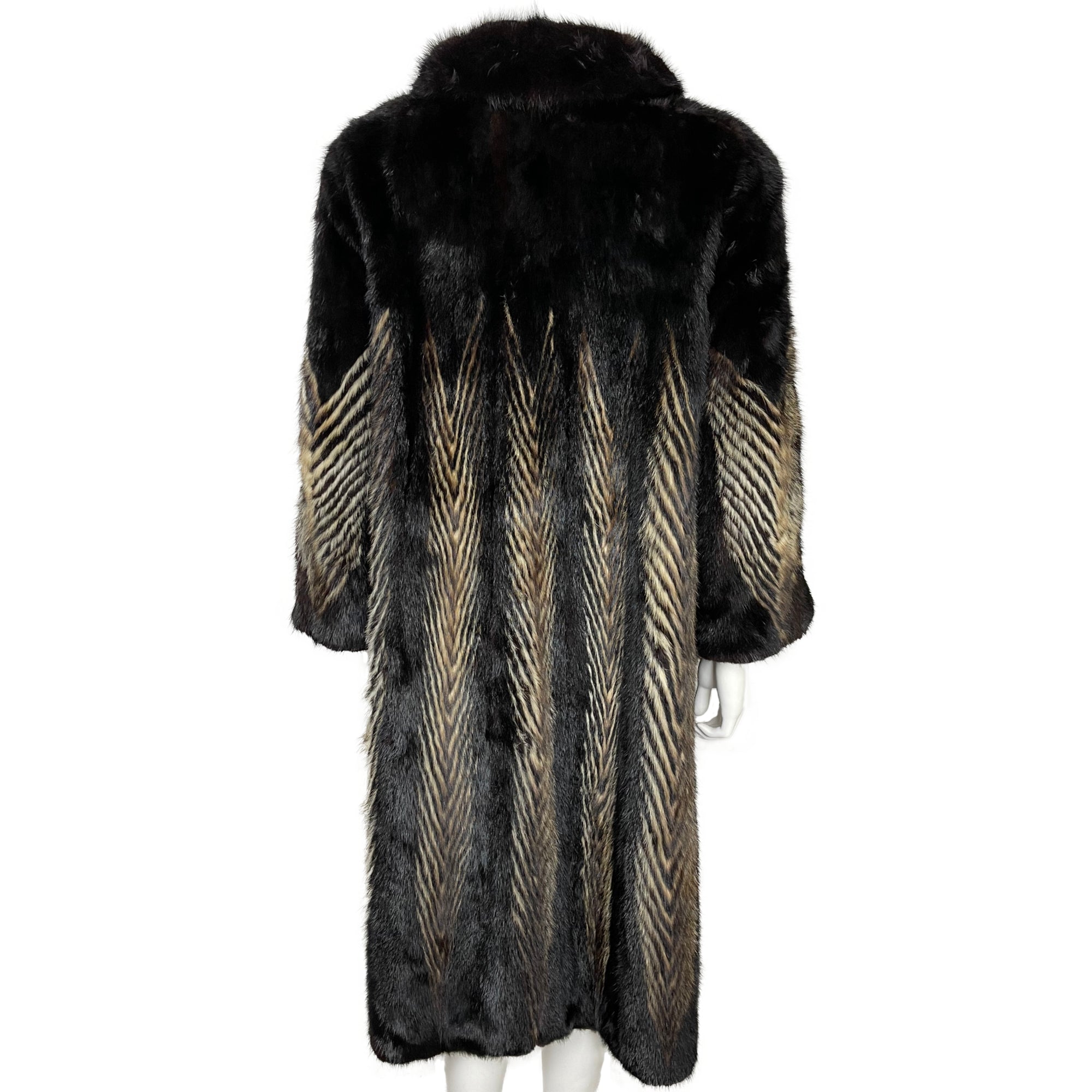 Vintage Herringbone Mink Coat Dyed Pattern Beige Black Sz M