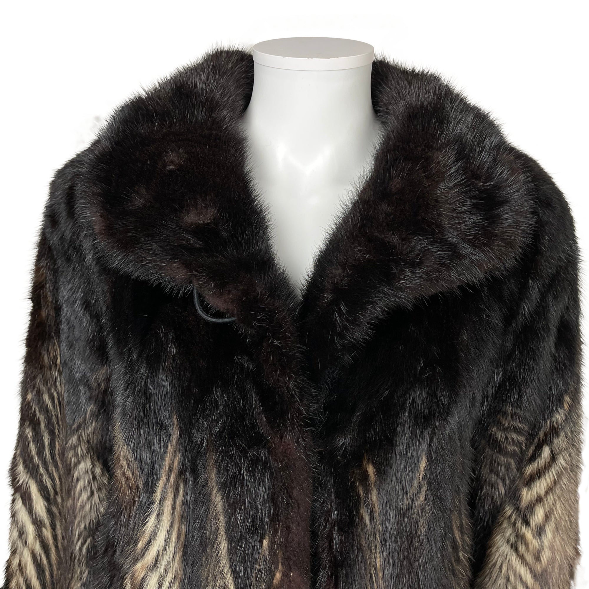 Vintage Herringbone Mink Coat Dyed Pattern Beige Black Sz M