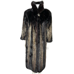 Vintage Herringbone Mink Coat Dyed Pattern Beige Black Sz M