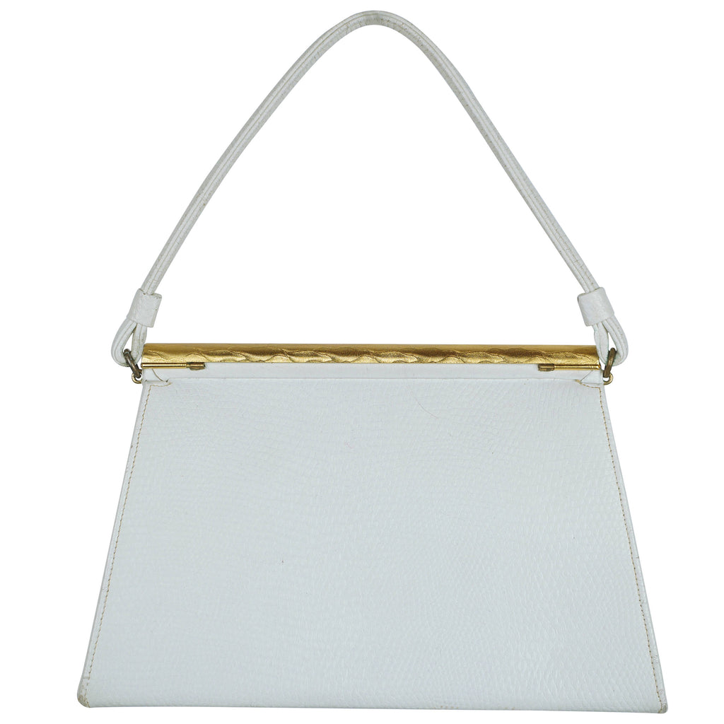 Vintage 60s White Leather Handbag Lewis Purses NY LA - Poppy's Vintage Clothing