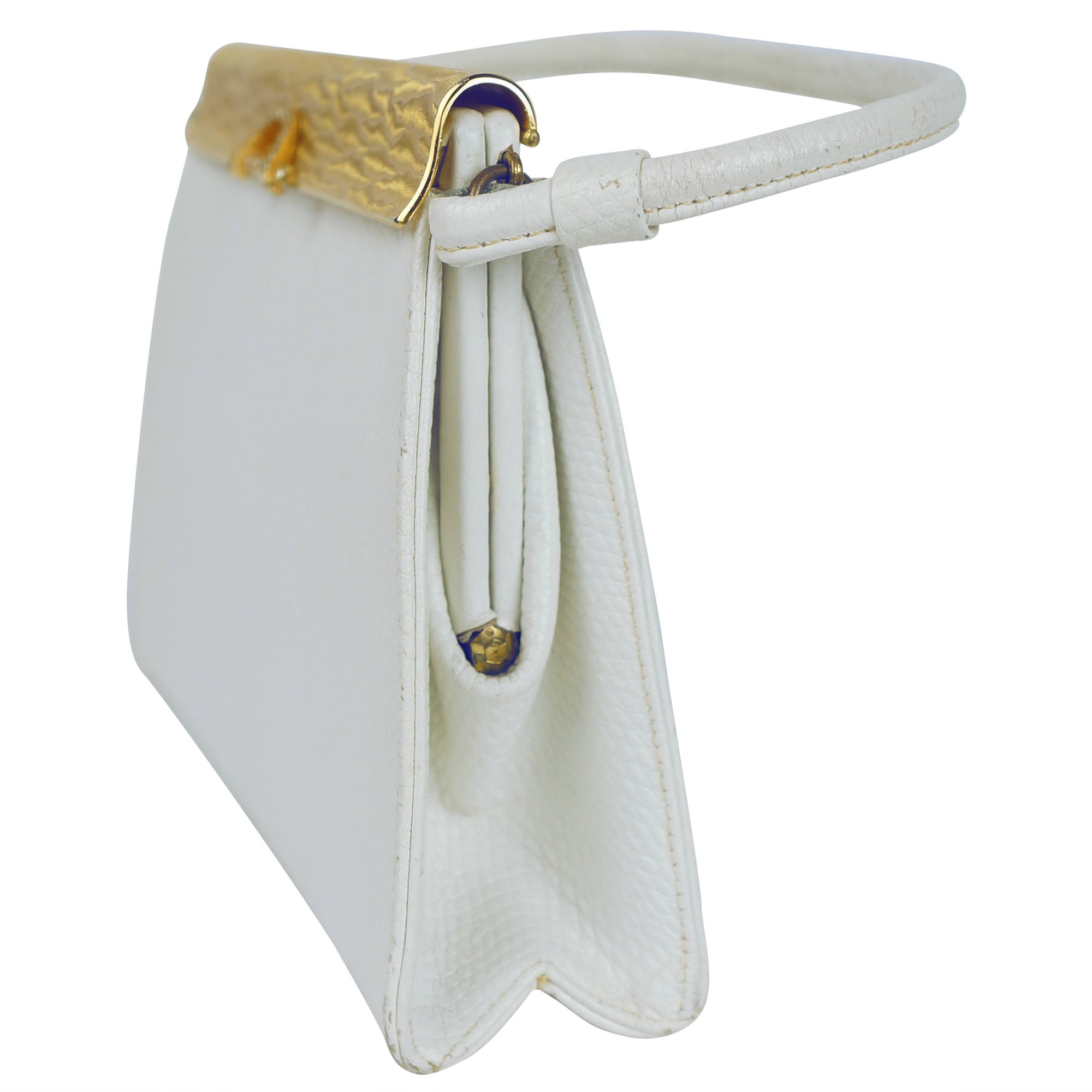 Vintage 60s White Leather Handbag Lewis Purses NY LA - Poppy's Vintage Clothing