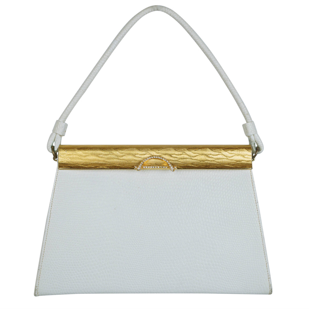 Vintage 60s White Leather Handbag Lewis Purses NY LA - Poppy's Vintage Clothing