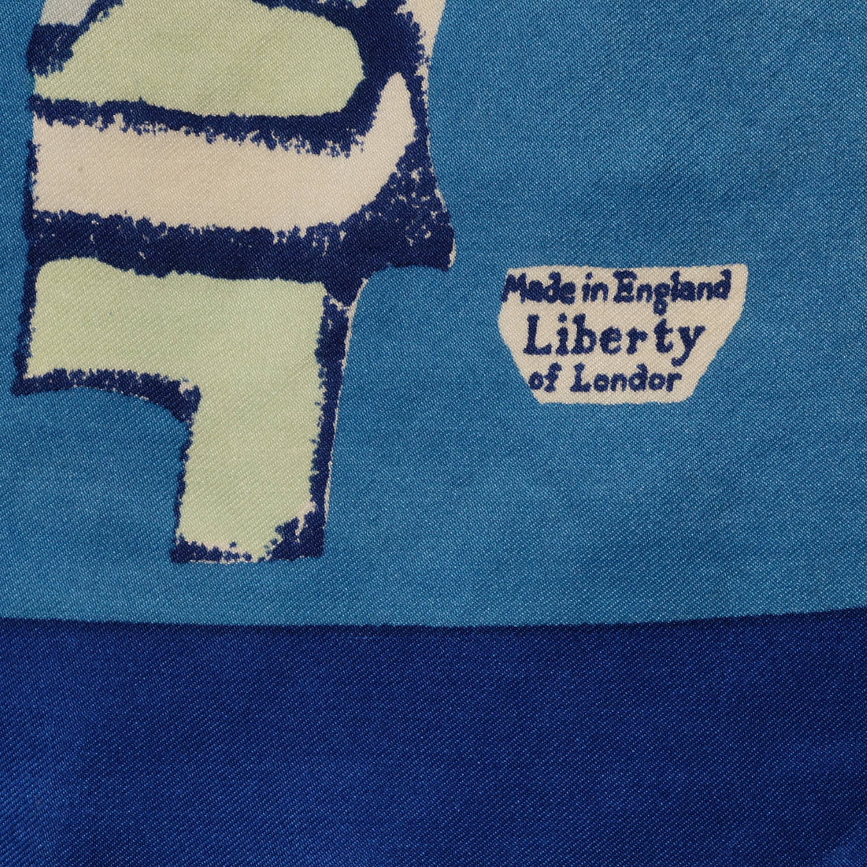 Vintage Liberty of London Silk Scarf Blue Cubist Figural Pattern Exceptional  - Poppy's Vintage Clothing