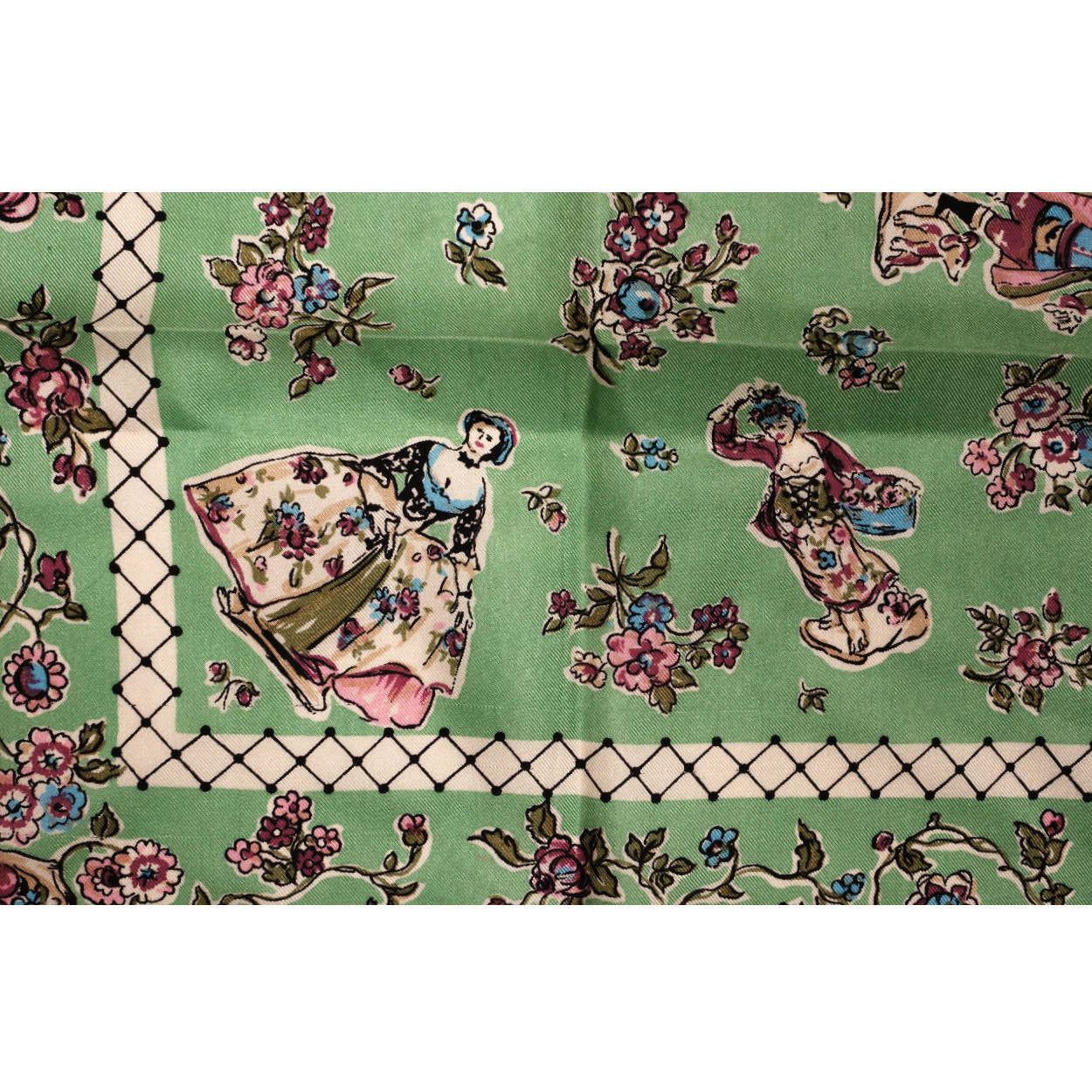 Vintage Liberty of London Silk Twill Scarf w Original Folds Colonial Era Figures - Poppy's Vintage Clothing