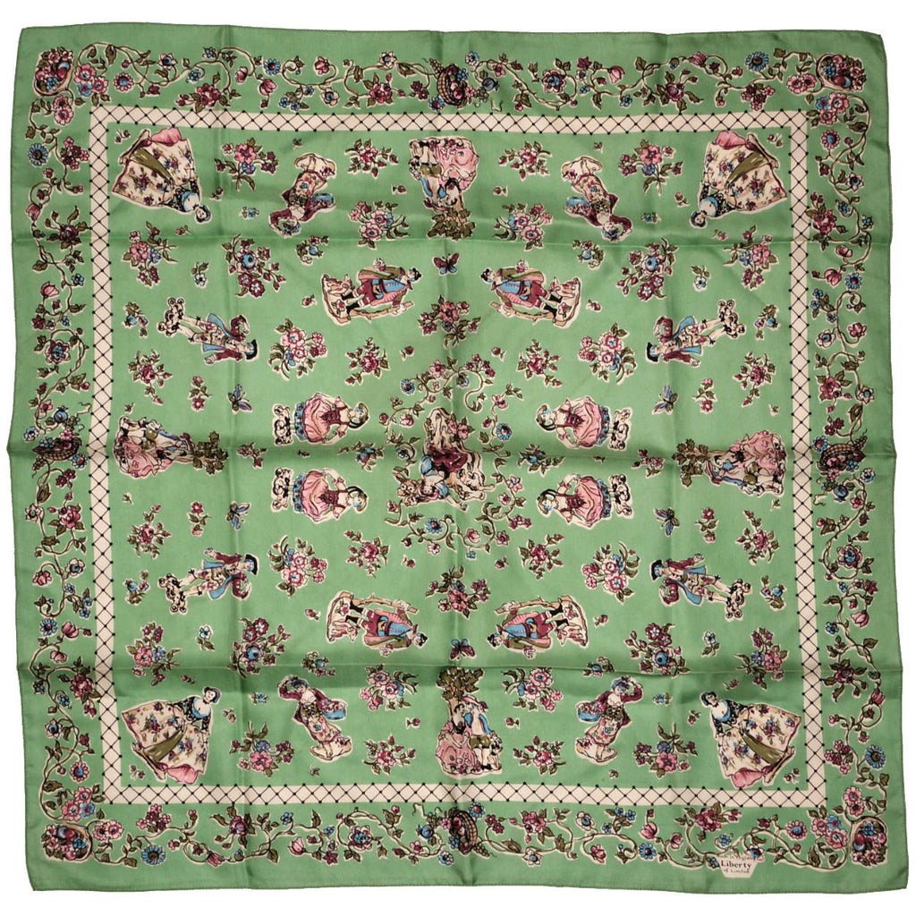 Vintage Liberty of London Silk Twill Scarf w Original Folds Colonial Era Figures - Poppy's Vintage Clothing