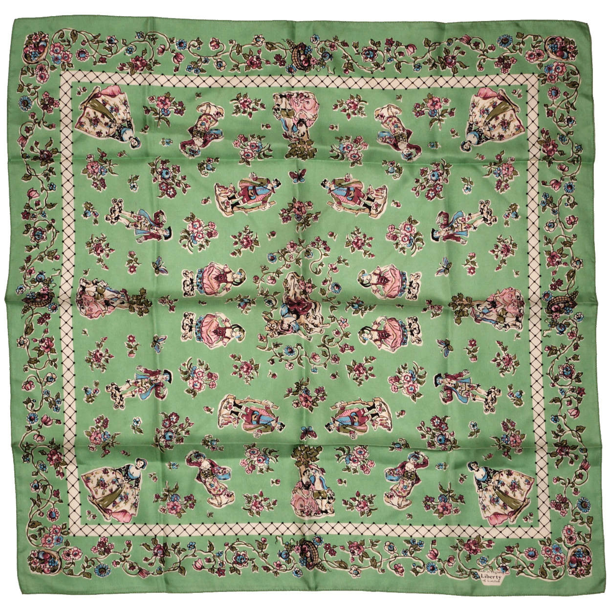 Vintage Liberty of London Silk Twill Scarf w Original Folds Colonial Era Figures - Poppy's Vintage Clothing