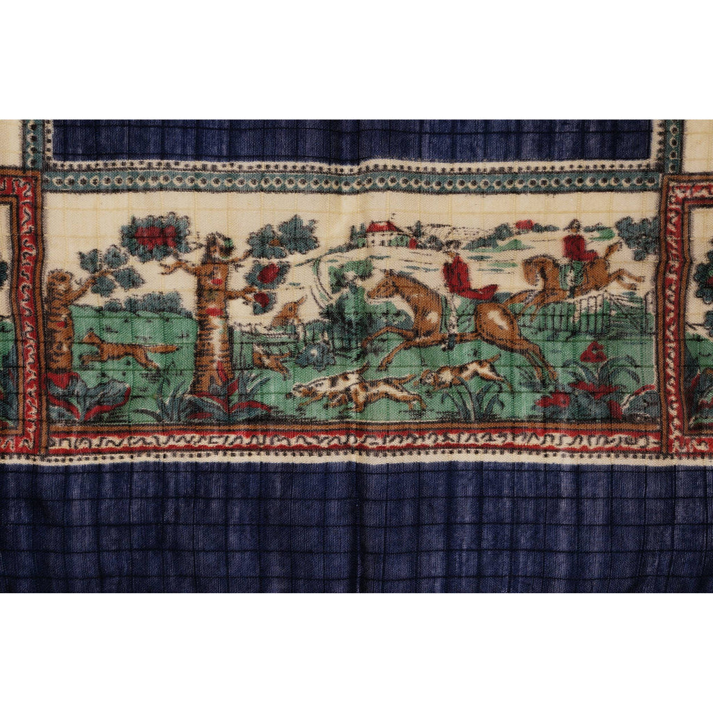 Vintage Liberty of London Scarf 1940s Wool Challis Fox Hunt Pattern Cloth Label - Poppy's Vintage Clothing