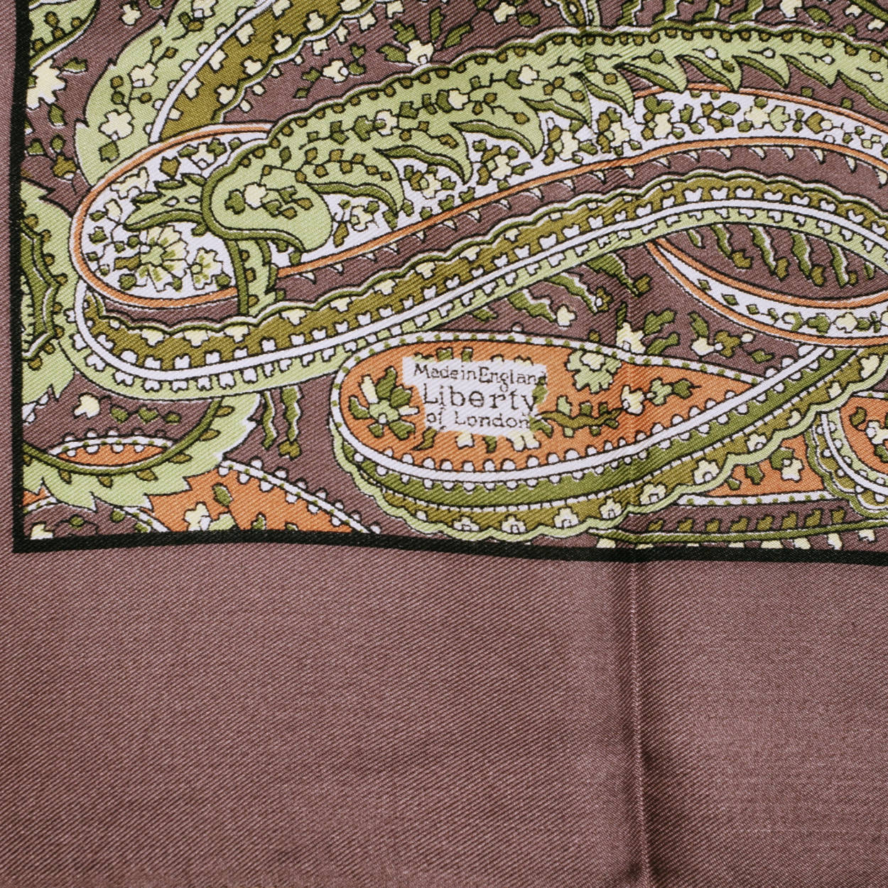 Vintage 60s Liberty Silk Scarf 1960s Paisley Print Brown Green Orange Square 23” - Poppy's Vintage Clothing