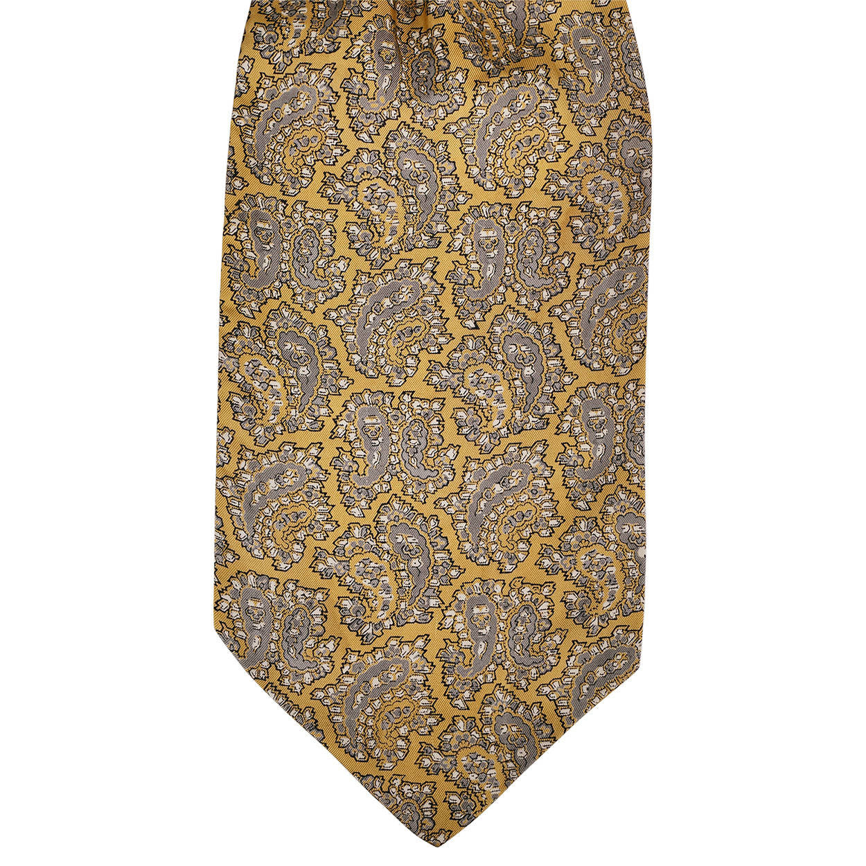 Vintage Liberty of London Silk Ascot Ochre Gold Cravat w Grey Paisley Pattern - Poppy's Vintage Clothing