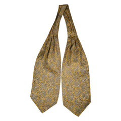 Vintage Liberty of London Silk Ascot Ochre Gold Cravat w Grey Paisley Pattern - Poppy's Vintage Clothing