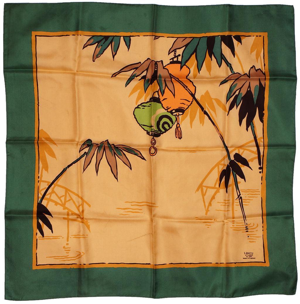 Vintage 50s Liberty of London Silk Twill Scarf with Japanese Lantern Design - Poppy's Vintage Clothing