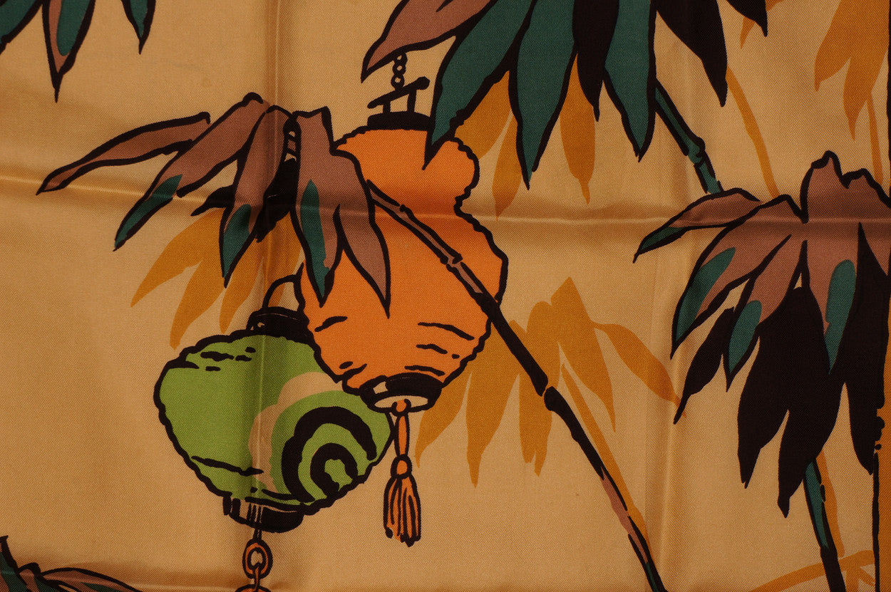Vintage 50s Liberty of London Silk Twill Scarf with Japanese Lantern Design - Poppy's Vintage Clothing
