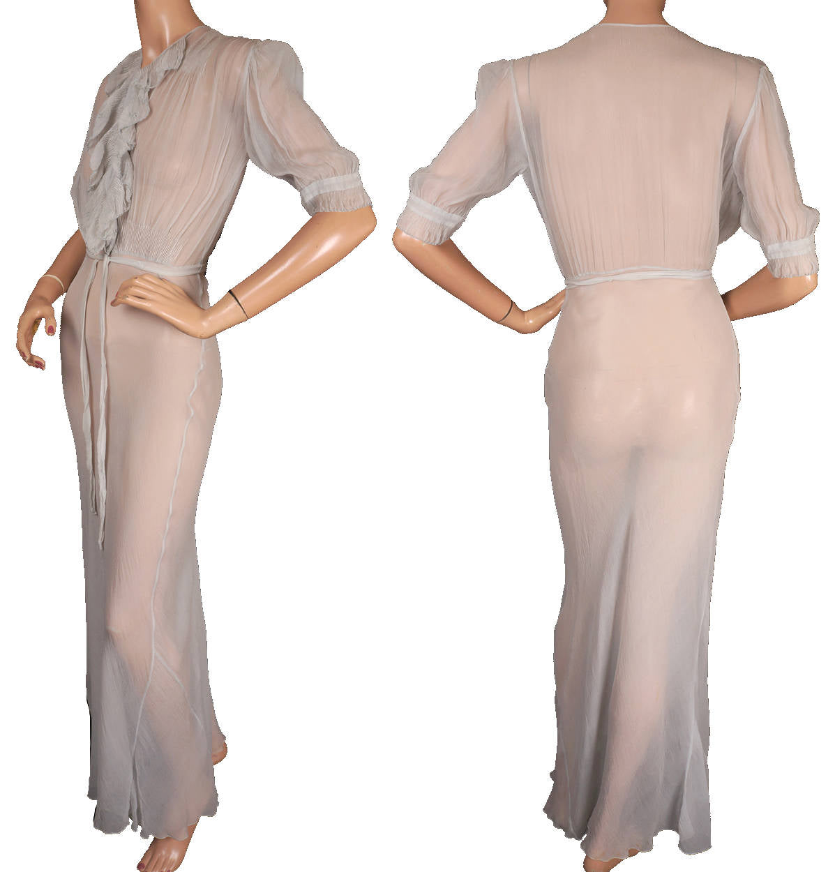 Vintage 1930s Blue Silk Chiffon Nightgown - M - Poppy's Vintage Clothing