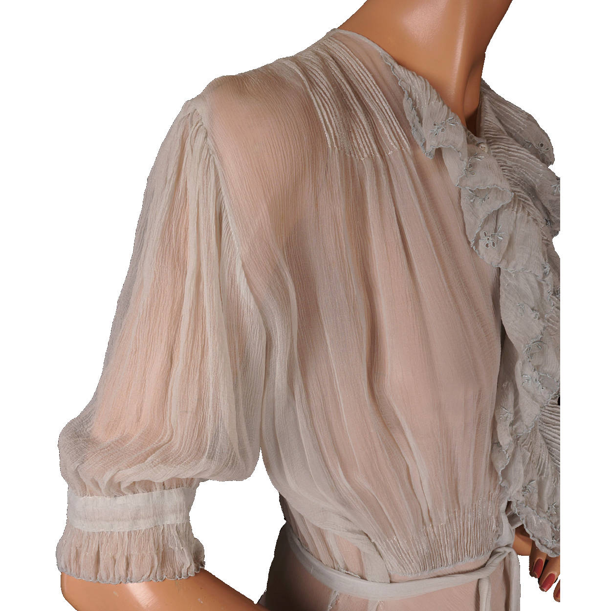 Vintage 1930s Blue Silk Chiffon Nightgown - M - Poppy's Vintage Clothing