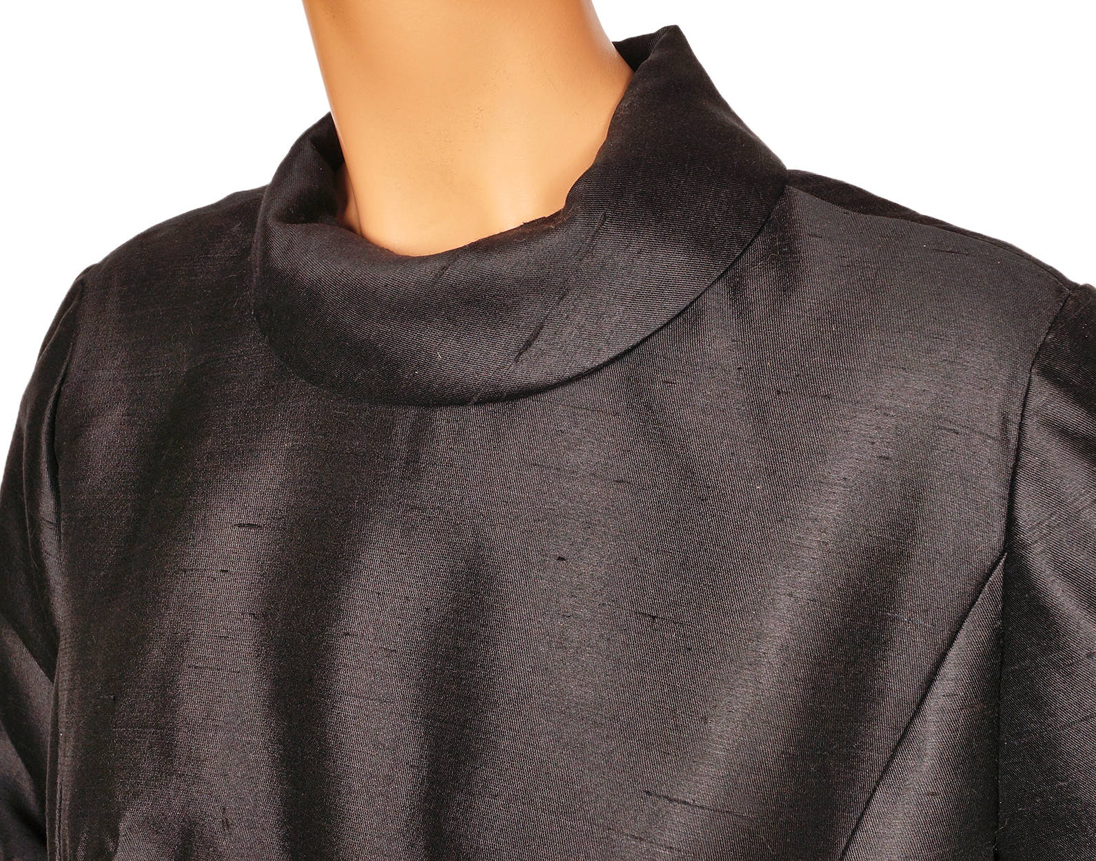 Vintage 1960s Black Silk Cocktail Dress - White Mink Trim - Lillie Rubin - L - Poppy's Vintage Clothing