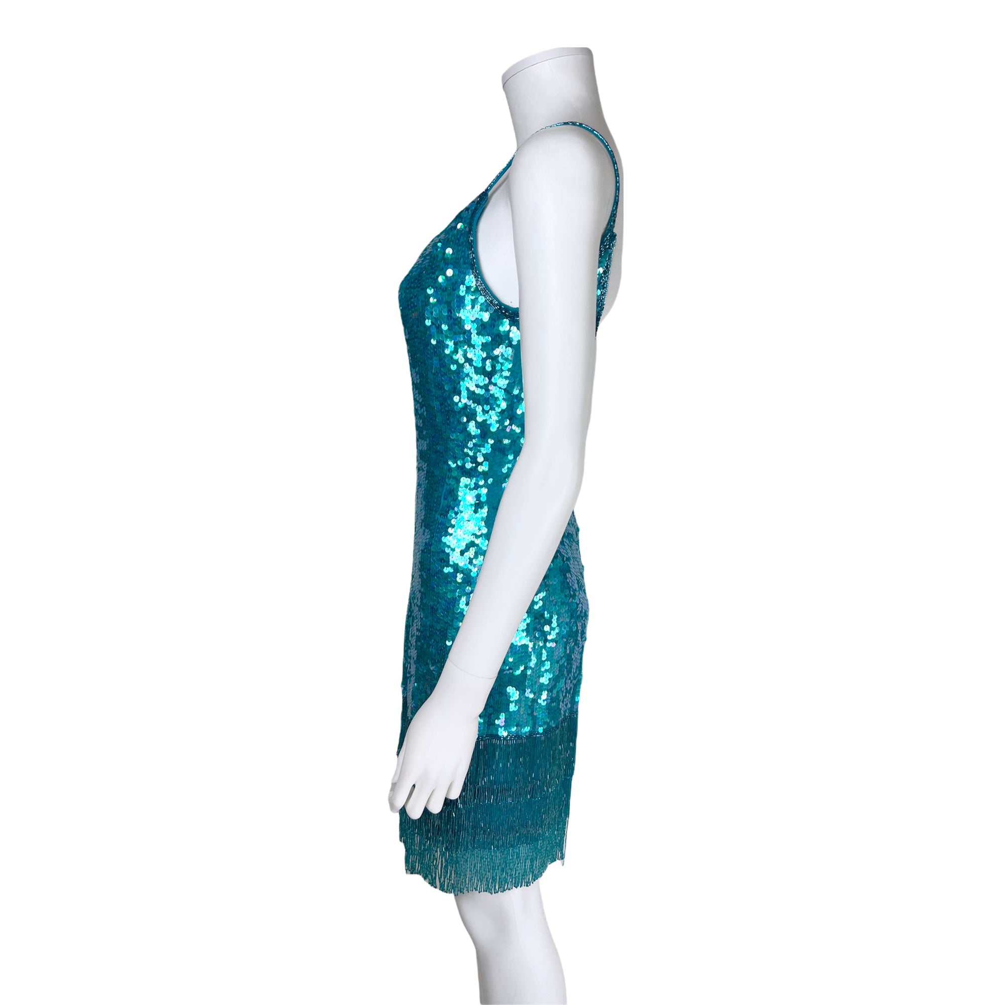 Vintage Lillie Rubin Sequin Beaded Dress Blue Silk Size S