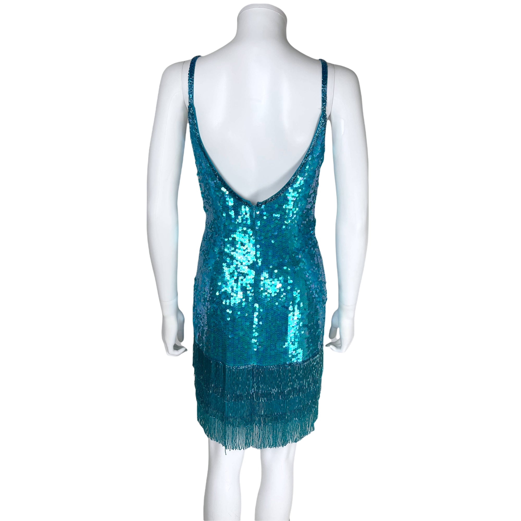 Vintage Lillie Rubin Sequin Beaded Dress Blue Silk Size S