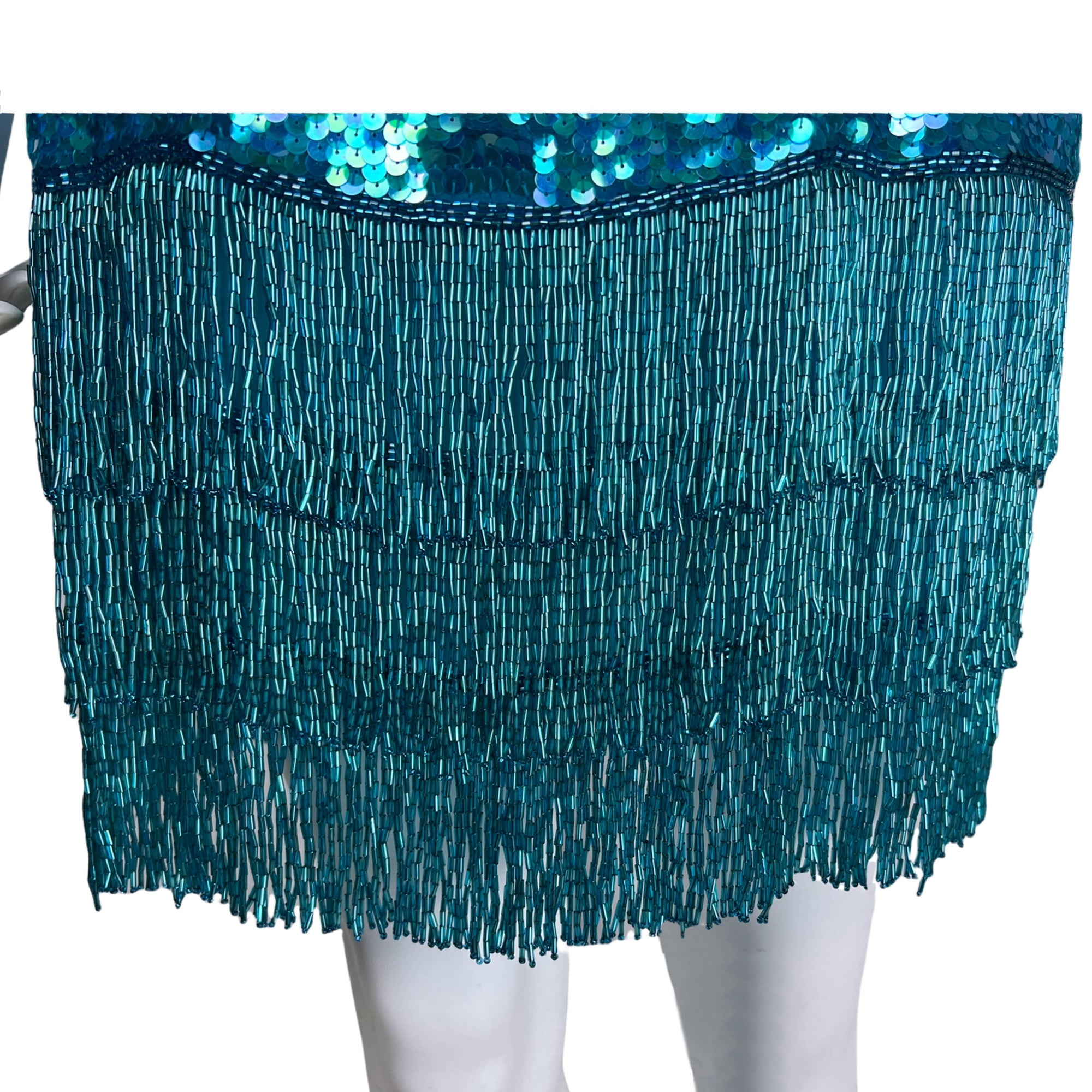 Vintage Lillie Rubin Sequin Beaded Dress Blue Silk Size S