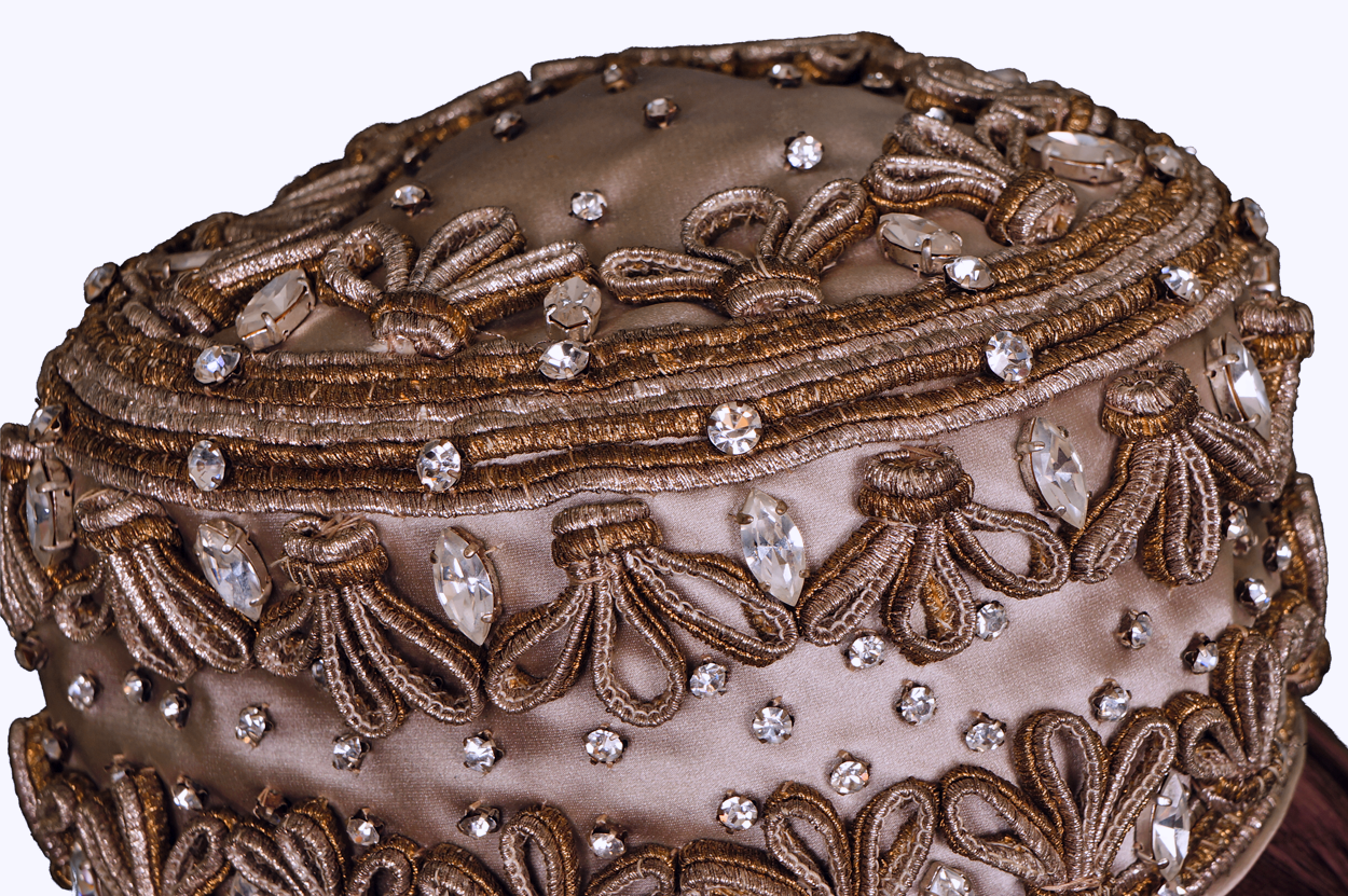 Vintage Lilly Dache Pillbox Hat - 1950s or early 1960s - w Gold & Silver Braid & Rhinestones Size S - Poppy's Vintage Clothing