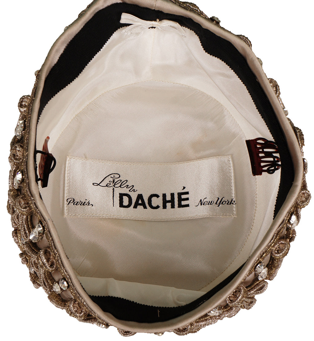 Vintage Lilly Dache Pillbox Hat - 1950s or early 1960s - w Gold & Silver Braid & Rhinestones Size S - Poppy's Vintage Clothing