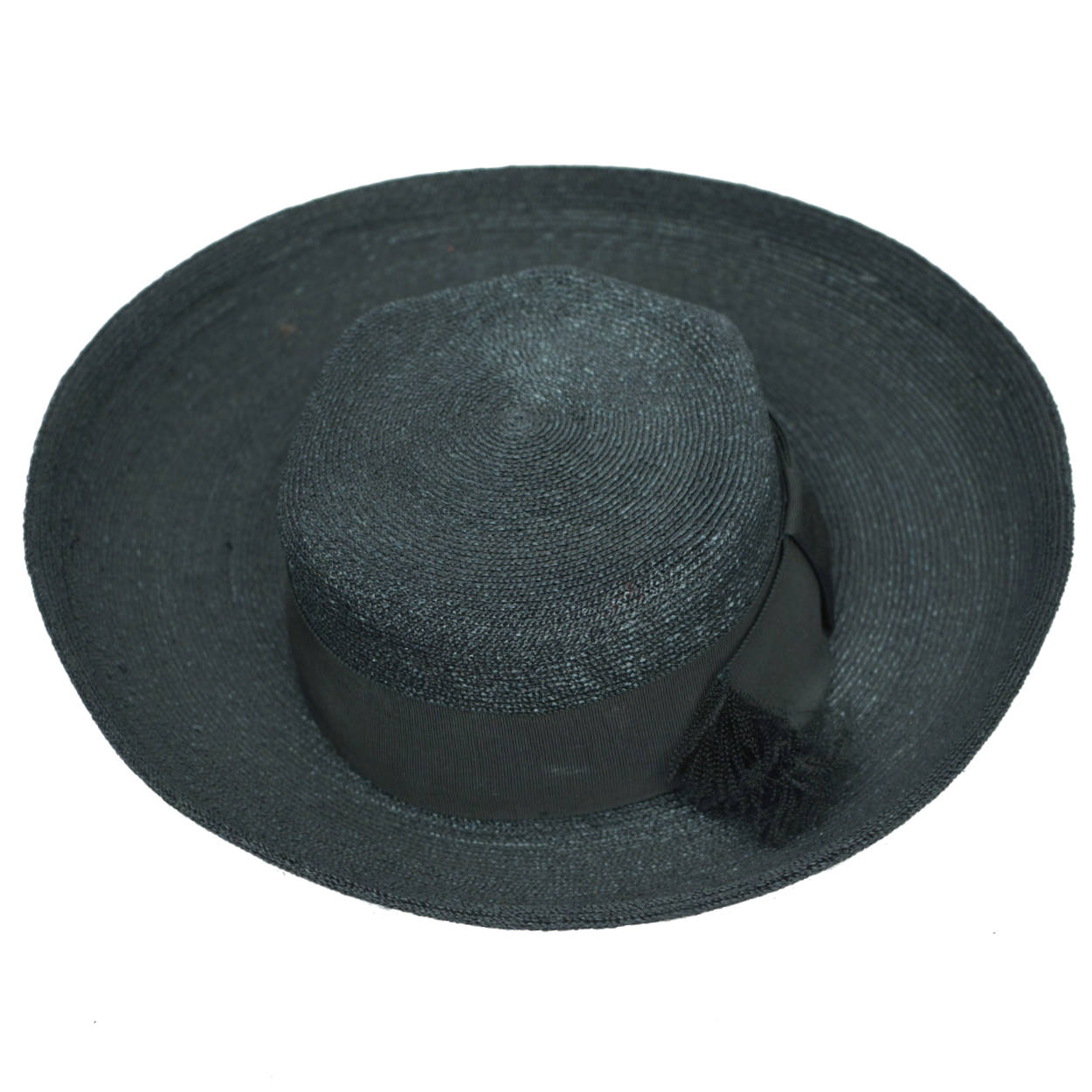 Vintage 1950s Lilly Dache Dachettes Hat Wide Brim Black Straw Size Small - Poppy's Vintage Clothing
