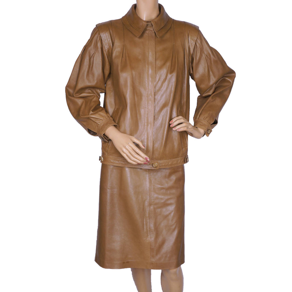 Vintage 1980s Loewe Leather Jacket and Skirt Spanish Luxury Brand Ladies M 40 - Poppy's Vintage Clothing