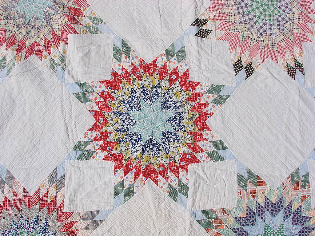 Vintage 1930s Quilt Lone Star Pattern - Hand Sewn - Poppy's Vintage Clothing