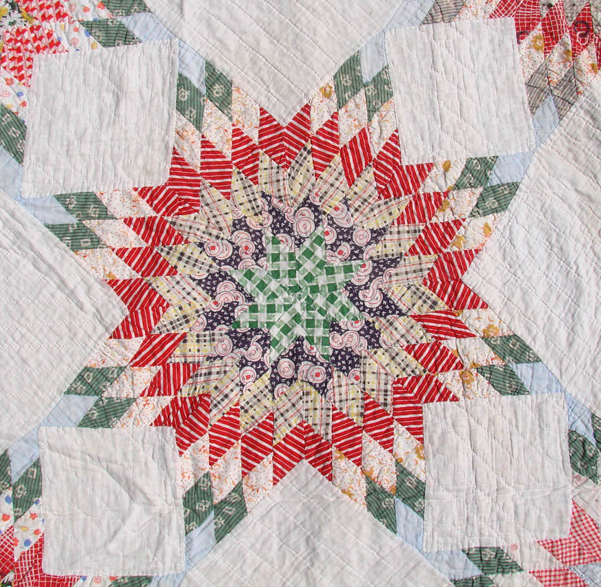 Vintage 1930s Quilt Lone Star Pattern - Hand Sewn - Poppy's Vintage Clothing