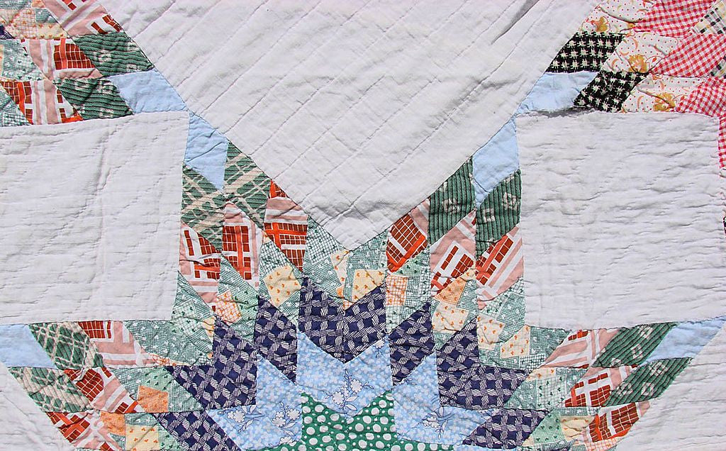 Vintage 1930s Quilt Lone Star Pattern - Hand Sewn - Poppy's Vintage Clothing