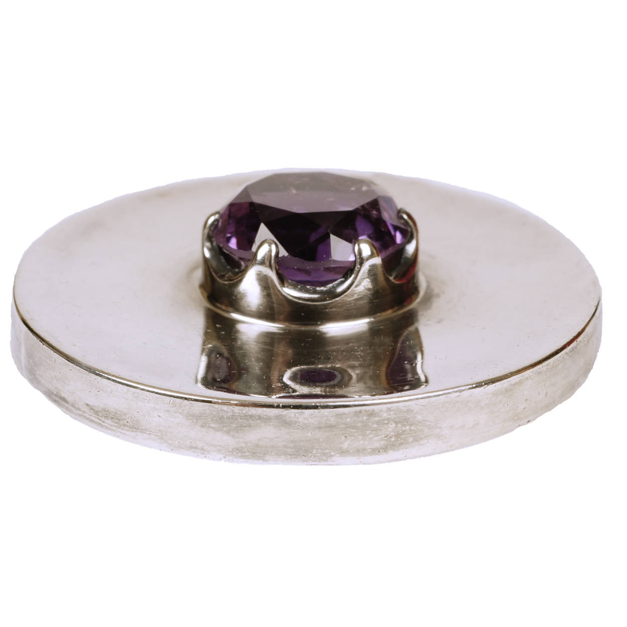 Modernist Los Ballesteros Taxco Mexican Sterling Silver Round Brooch Pendant w Amethyst - Poppy's Vintage Clothing