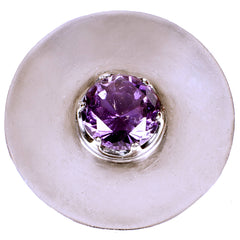Modernist Los Ballesteros Taxco Mexican Sterling Silver Round Brooch Pendant w Amethyst - Poppy's Vintage Clothing