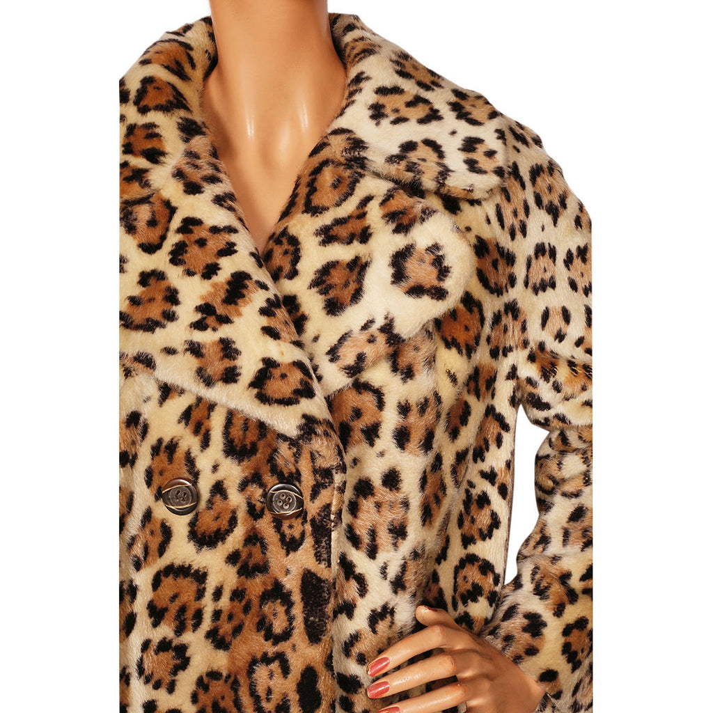 Vintage 1960s Faux Fur Leopard Coat 1960s Acrylic Pile Lou Ritchie Ladies Size M - Poppy's Vintage Clothing
