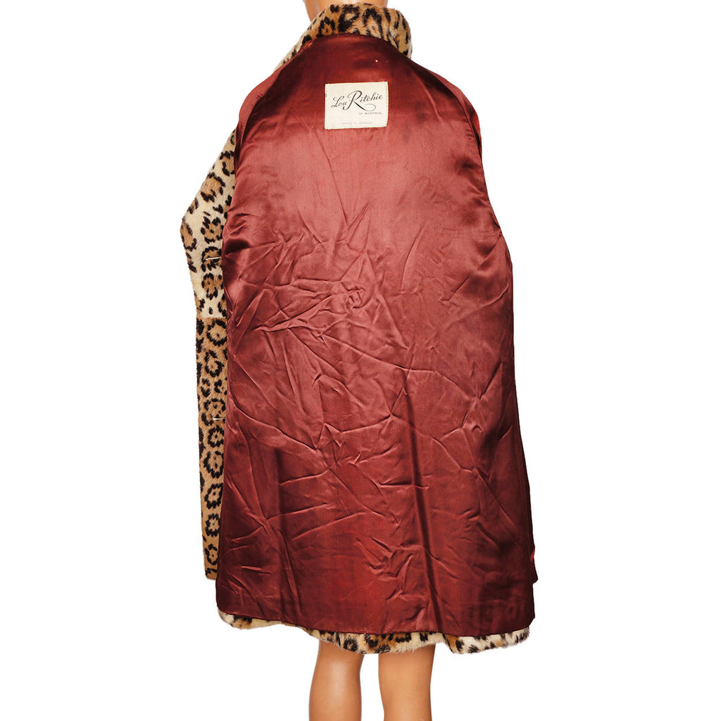 Vintage 1960s Faux Fur Leopard Coat 1960s Acrylic Pile Lou Ritchie Ladies Size M - Poppy's Vintage Clothing