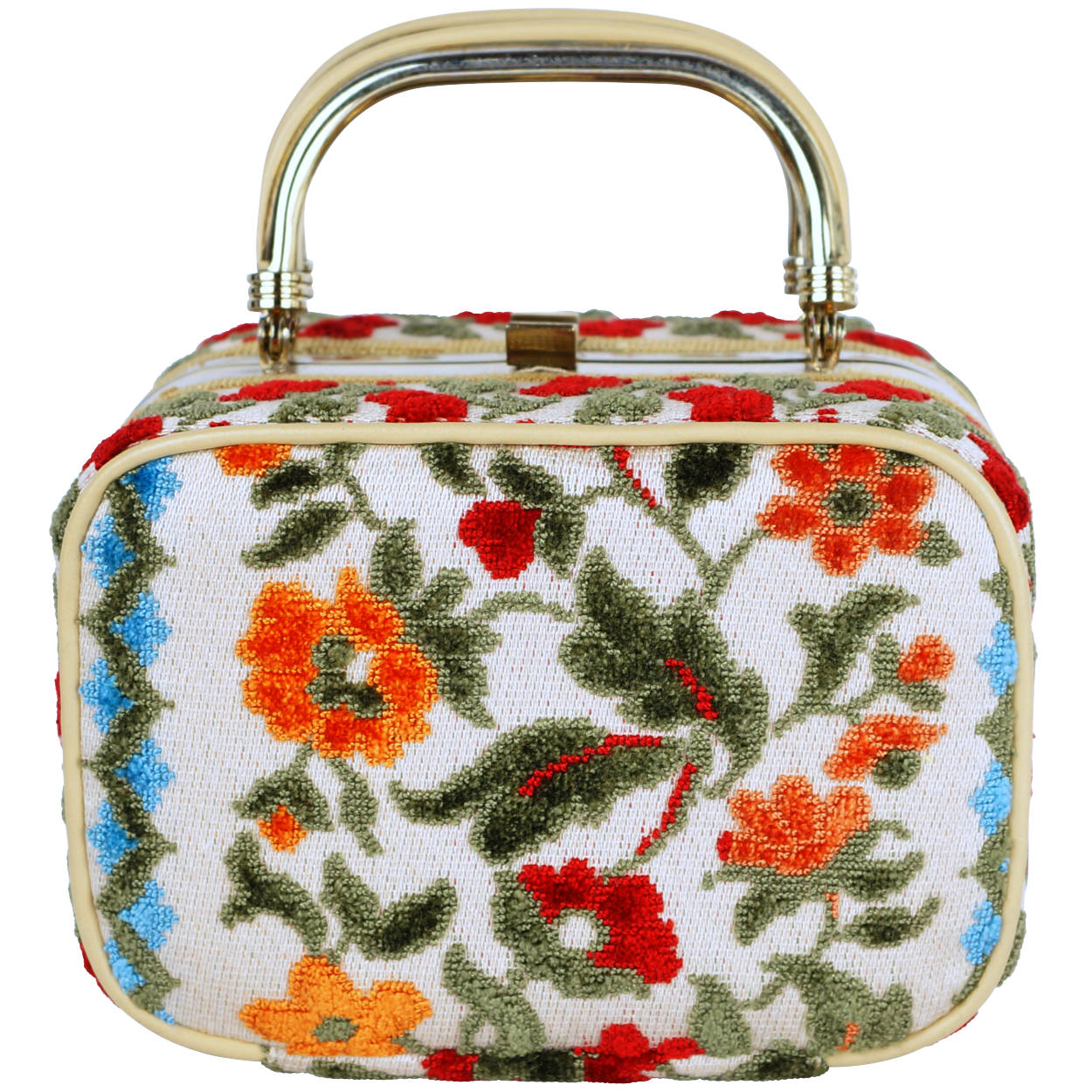 Vintage Box Purse 1960s Chenille Handbag Lou Taylor Miami - Poppy's Vintage Clothing