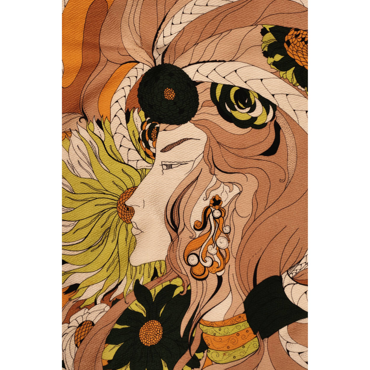 Vintage Louis Feraud Paris Plisse Silk Scarf 1960s Mod Art Nouveau Lady Graphic - Poppy's Vintage Clothing