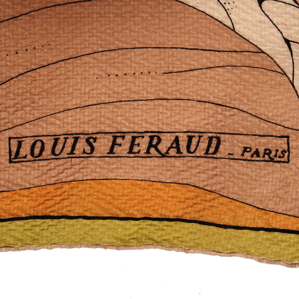 Vintage Louis Feraud Paris Plisse Silk Scarf 1960s Mod Art Nouveau Lady  Graphic