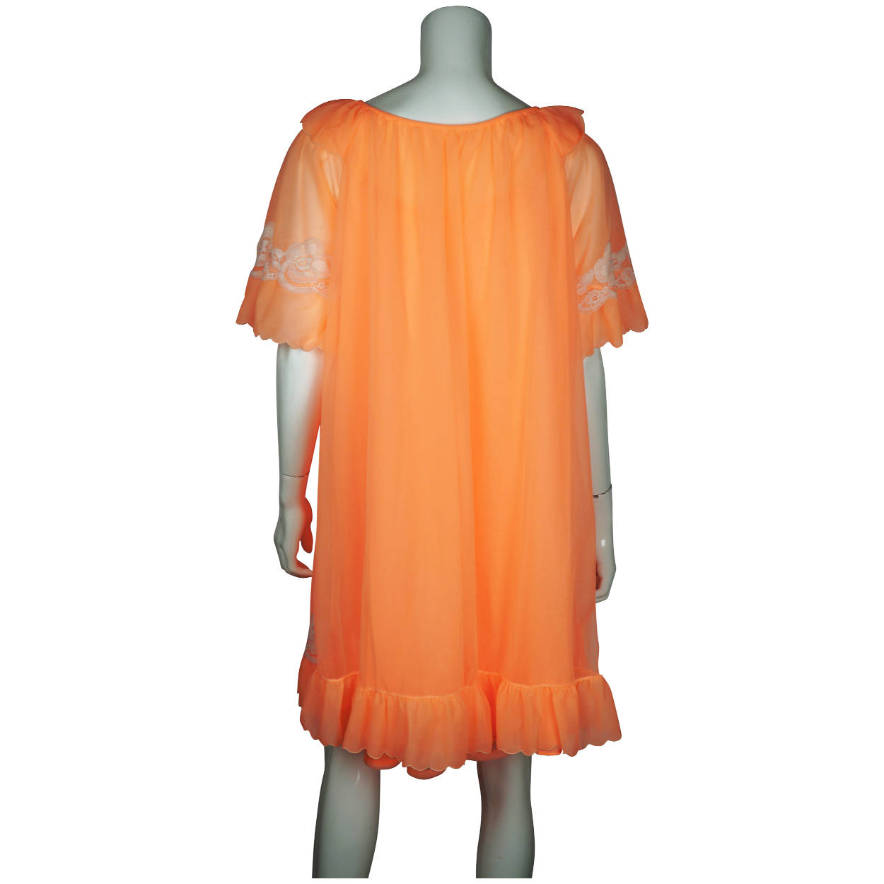 Vintage Nightie Peignoir Set Bright Orange Sheer Nylon by Louis Jean 1960s Size M - Poppy's Vintage Clothing