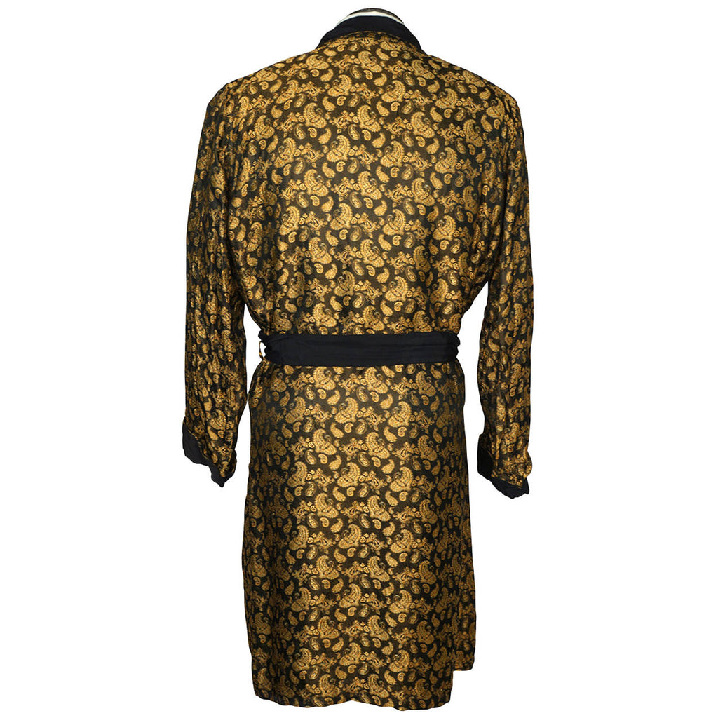 Vintage 1950s Mens Dressing Gown Gold Paisley Ptn Lounge Ease by Manhattan M L - Poppy's Vintage Clothing