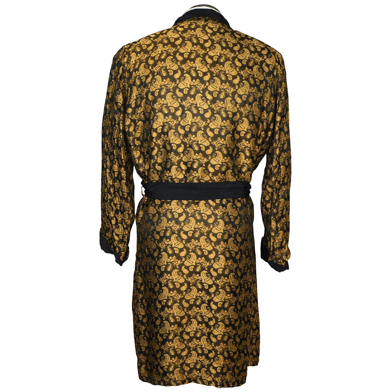 Vintage 1950s Mens Dressing Gown Gold Paisley Ptn Lounge Ease by Manhattan M L - Poppy's Vintage Clothing