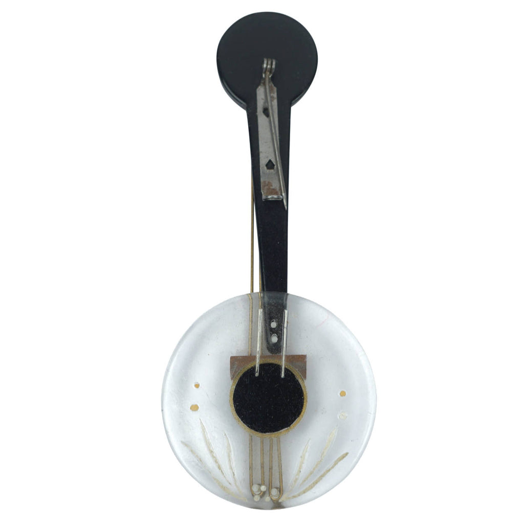 Vintage 1930s Lucite &amp; Bakelite Banjo Brooch - Poppy's Vintage Clothing