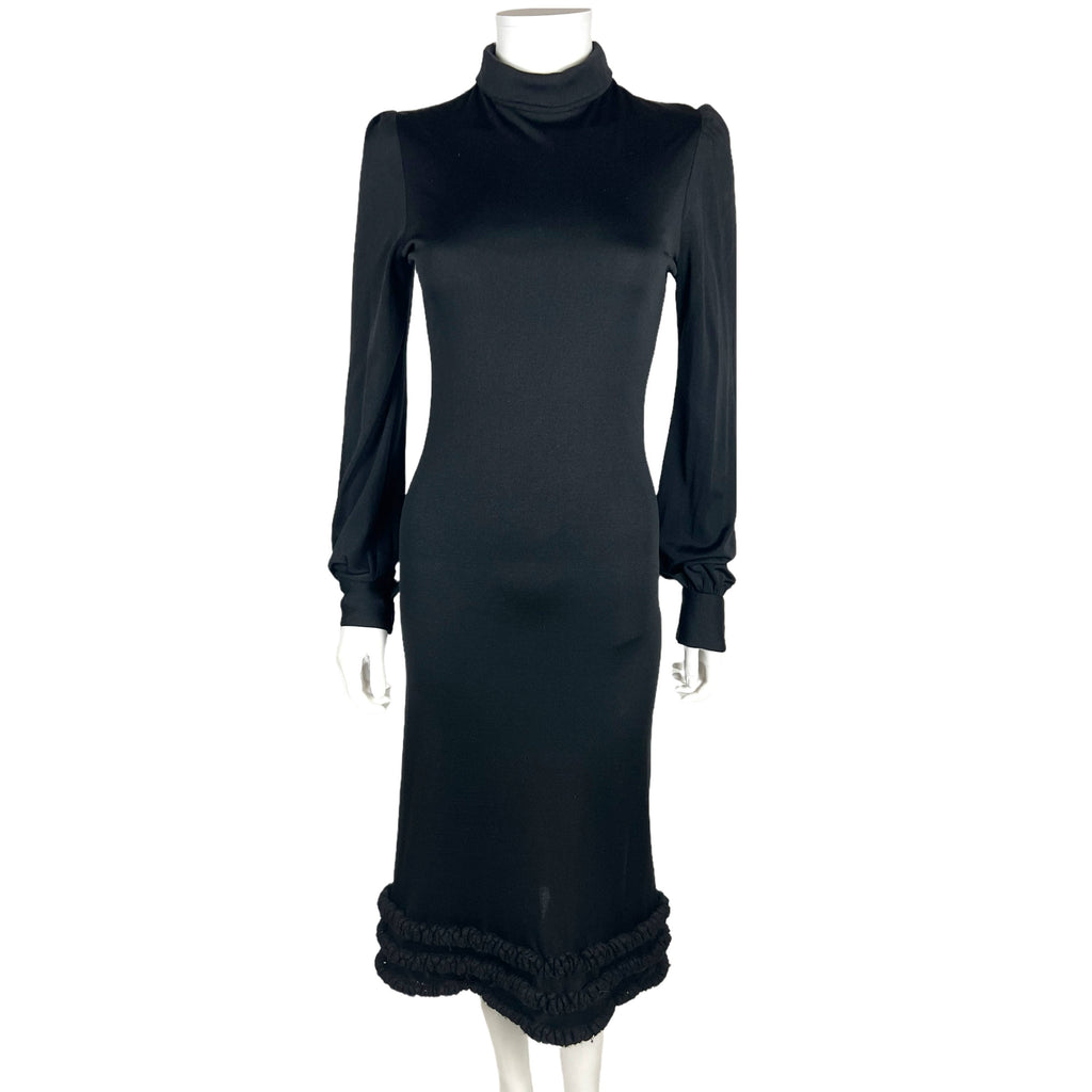 Vintage 1970s Black Dress with Long Vest Luv Inc Elvia Sz M