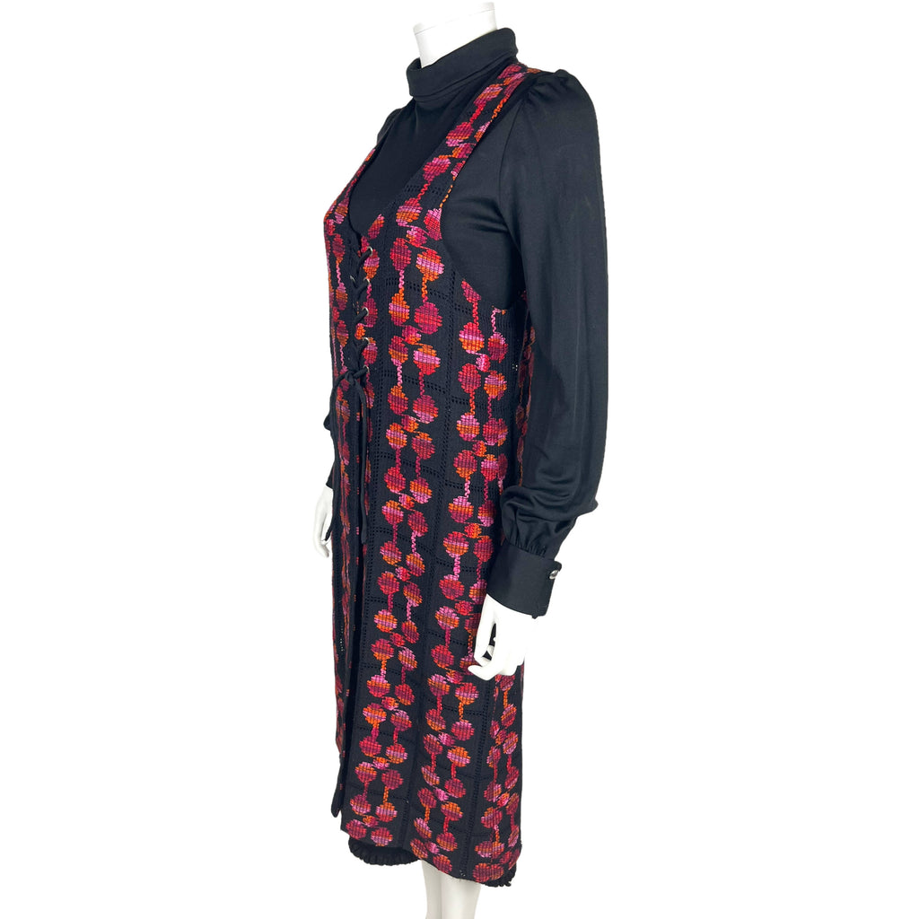 Vintage 1970s Black Dress with Long Vest Luv Inc Elvia Sz M